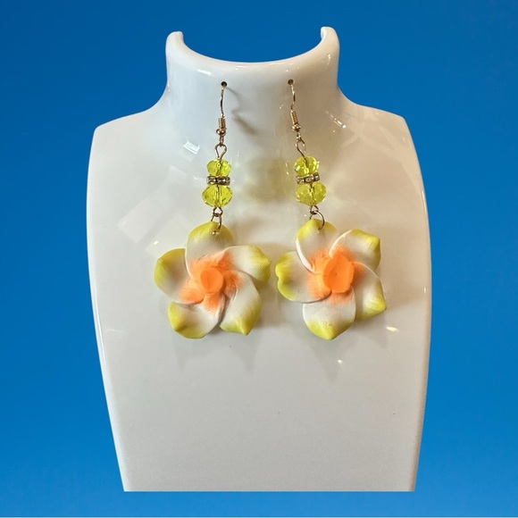 Superstar Accessories Floral Drop Earrings – Tropical Yellow & Orange – 3” - Picture 5 of 5